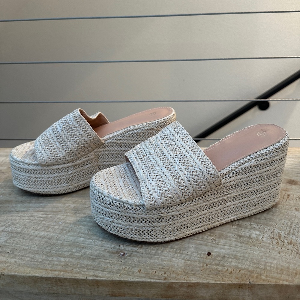 Platform Espadrille Wedge Sandals Raffia Open Toe Slides Women’s Summer | Size 9 - Picture 3 of 9